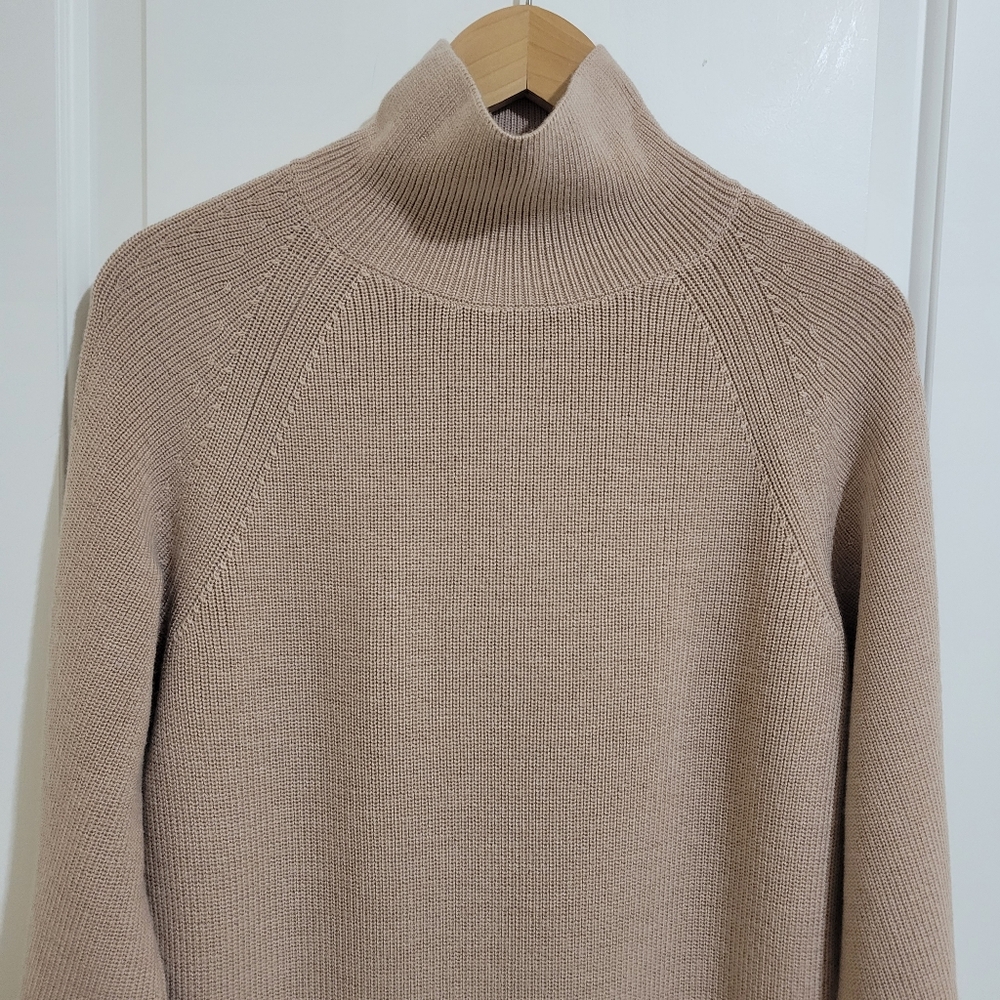 Banana Republic Mock Neck Responsible Wool Merino Mini Dress M Sand Dune - Picture 3 of 10